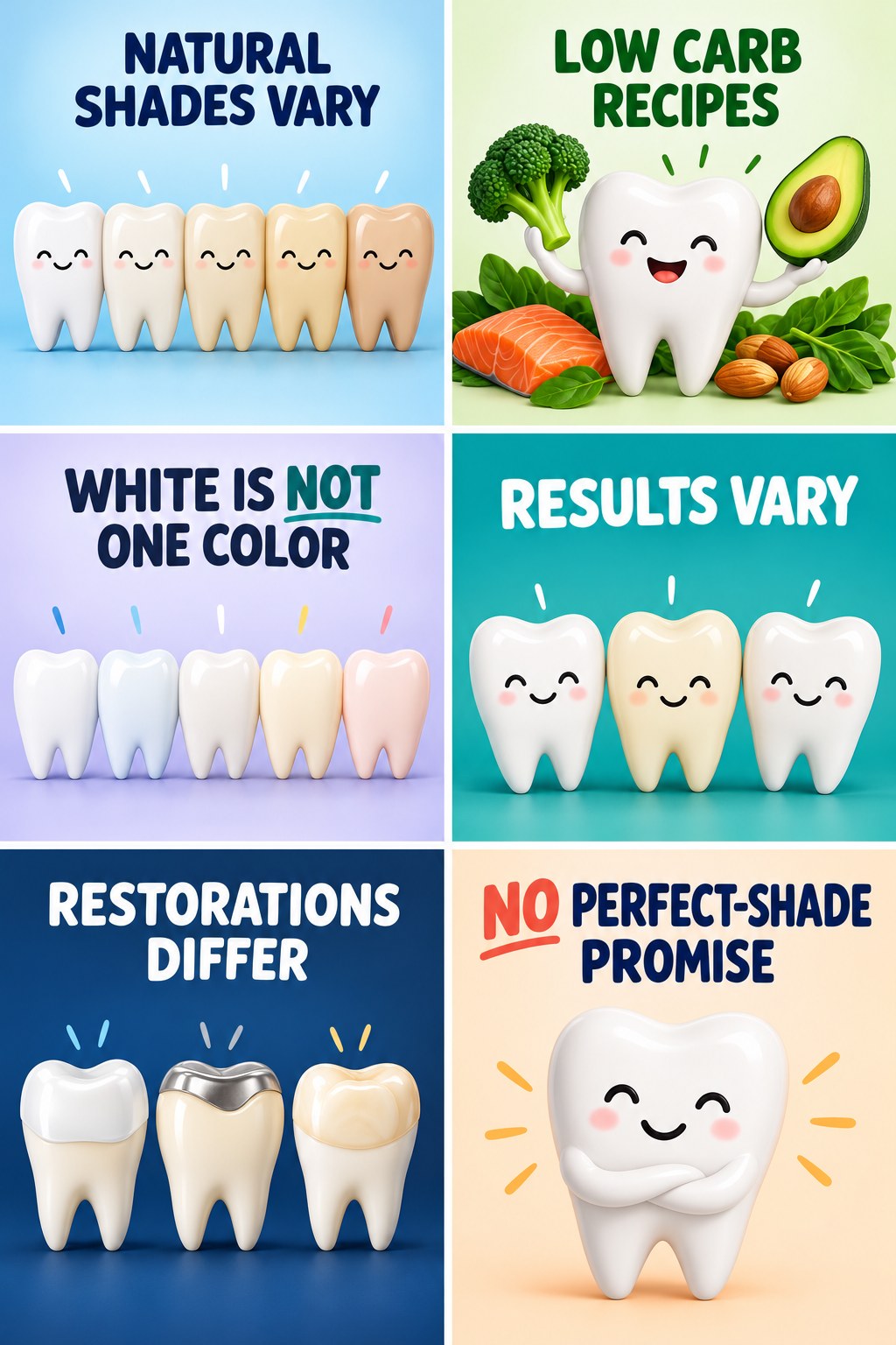 Natural Tooth Shade and Whitening Limits infographic for Low Carb Recipes with four concise whitening-sensitivity safety points.
