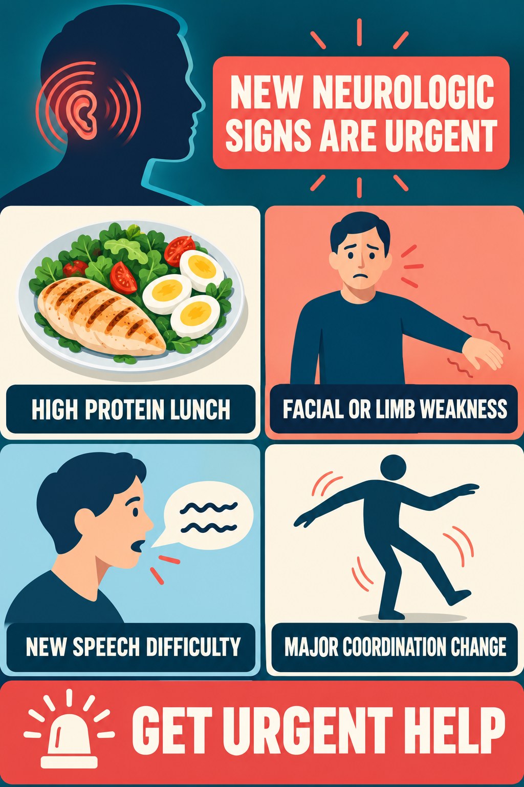 Neurologic Warning Signs With Tinnitus infographic for High Protein Lunch with four concise evaluation-guidance points.