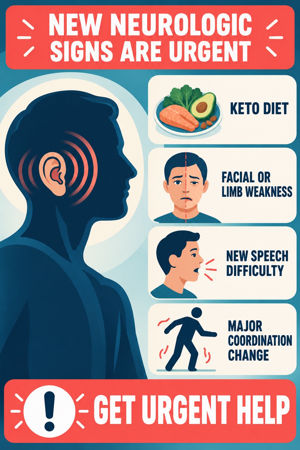 Neurologic Warning Signs With Tinnitus infographic for Keto Diet with four concise evaluation-guidance points.