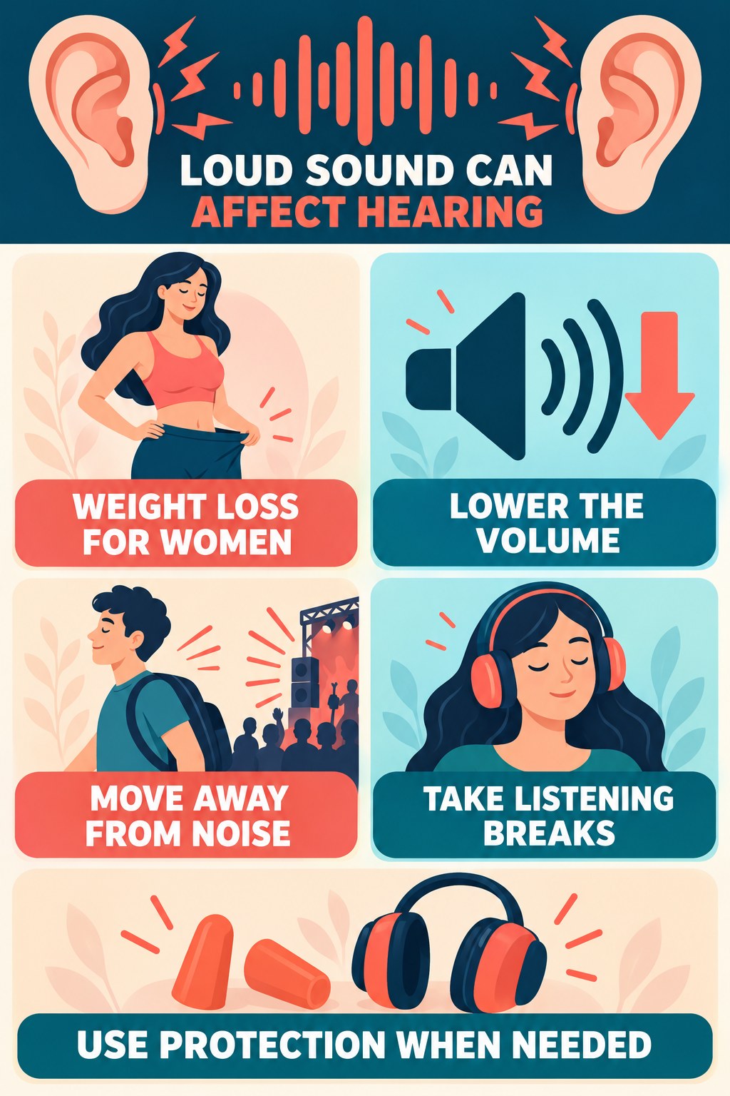 Noise Exposure and Tinnitus infographic for Weight Loss for Women with four concise tinnitus-awareness points.