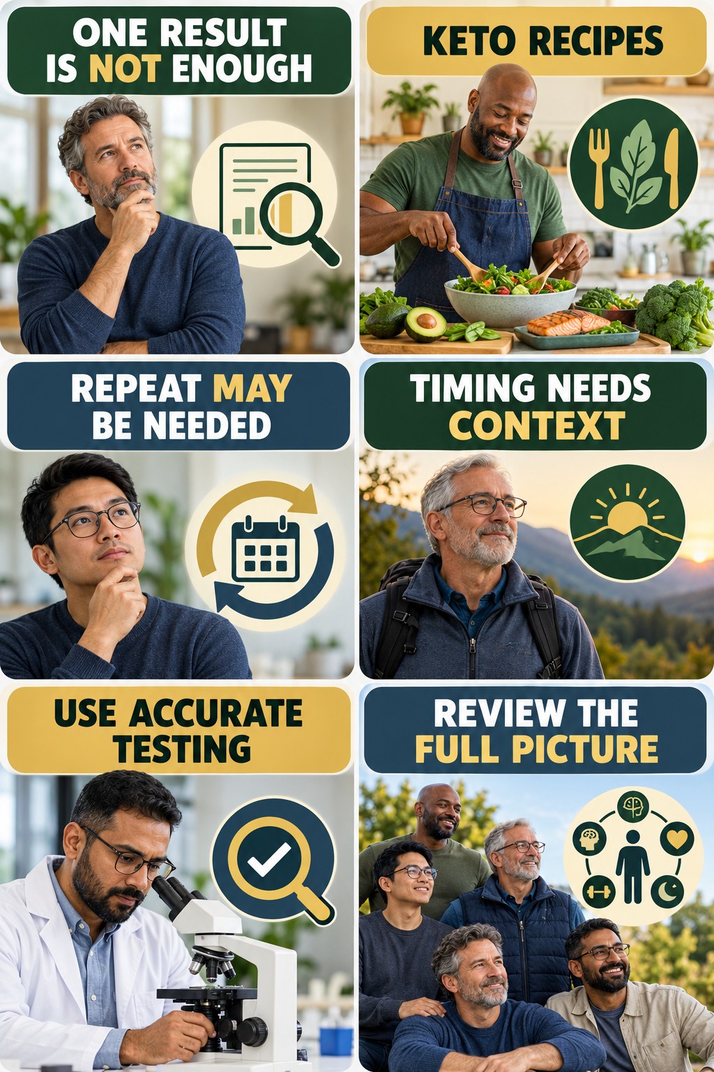 One Lab Result Is Not the Whole Story testosterone-health-awareness infographic for Keto Recipes with four concise educational checks.