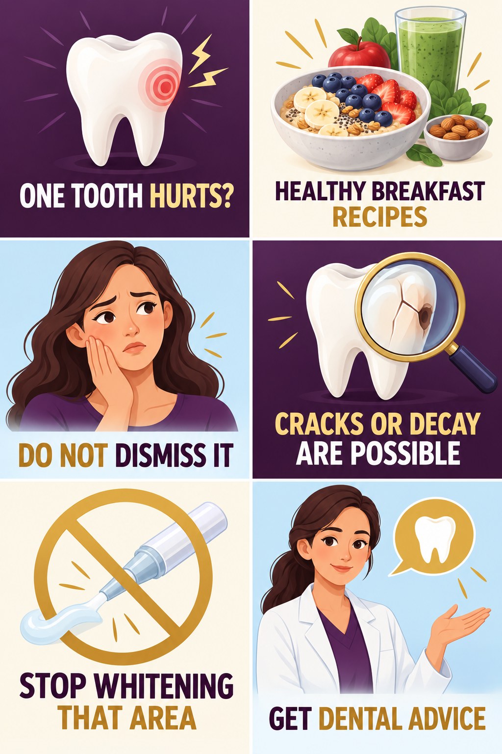 One-Tooth Sensitivity Is Not Routine Whitening infographic for Healthy Breakfast Recipes with four concise whitening-sensitivity safety points.