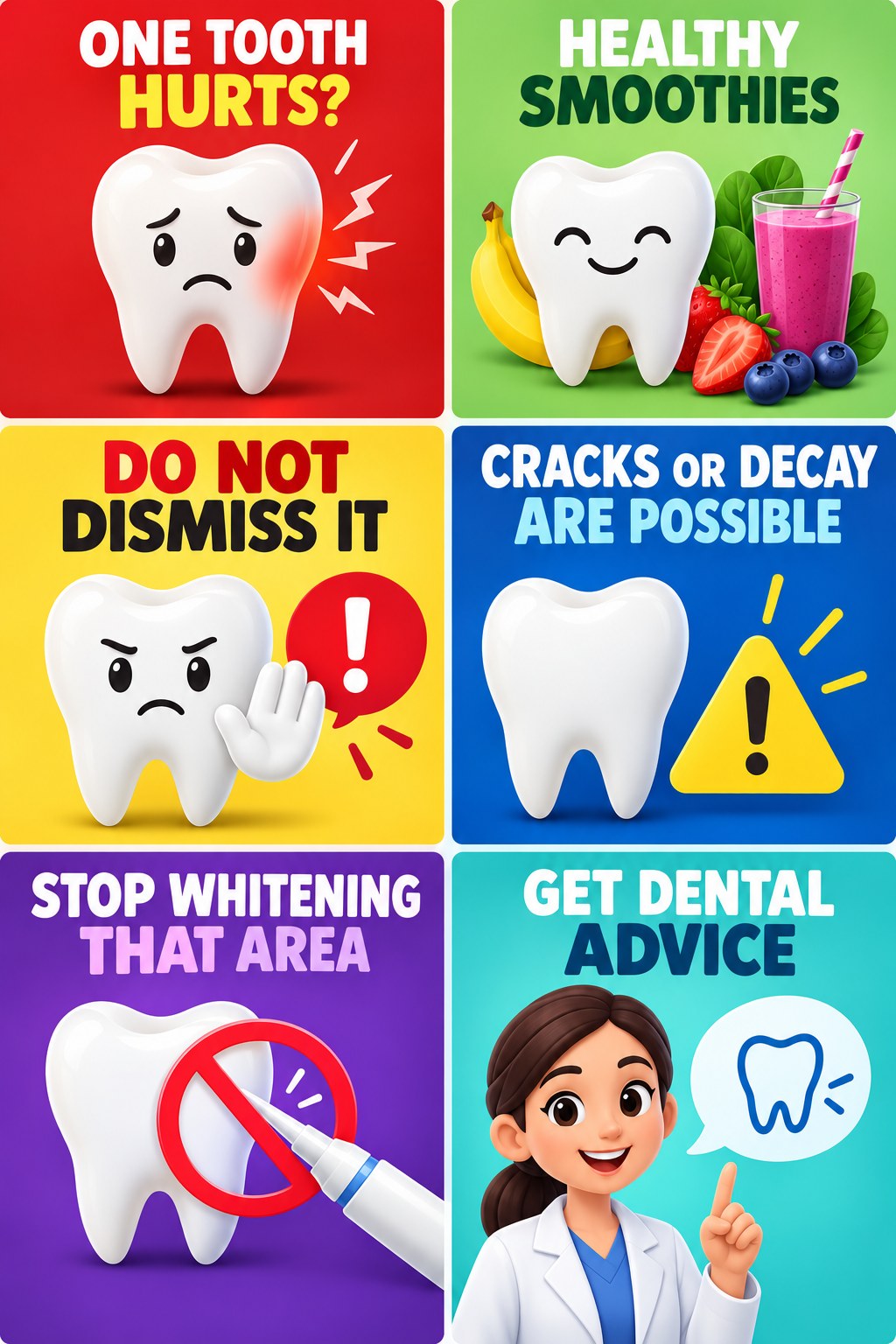 One-Tooth Sensitivity Is Not Routine Whitening infographic for Healthy Smoothies with four concise whitening-sensitivity safety points.