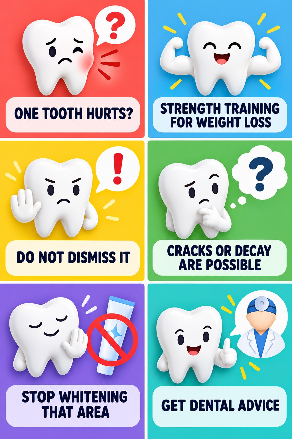 One-Tooth Sensitivity Is Not Routine Whitening infographic for Strength Training for Weight Loss with four concise whitening-sensitivity safety points.