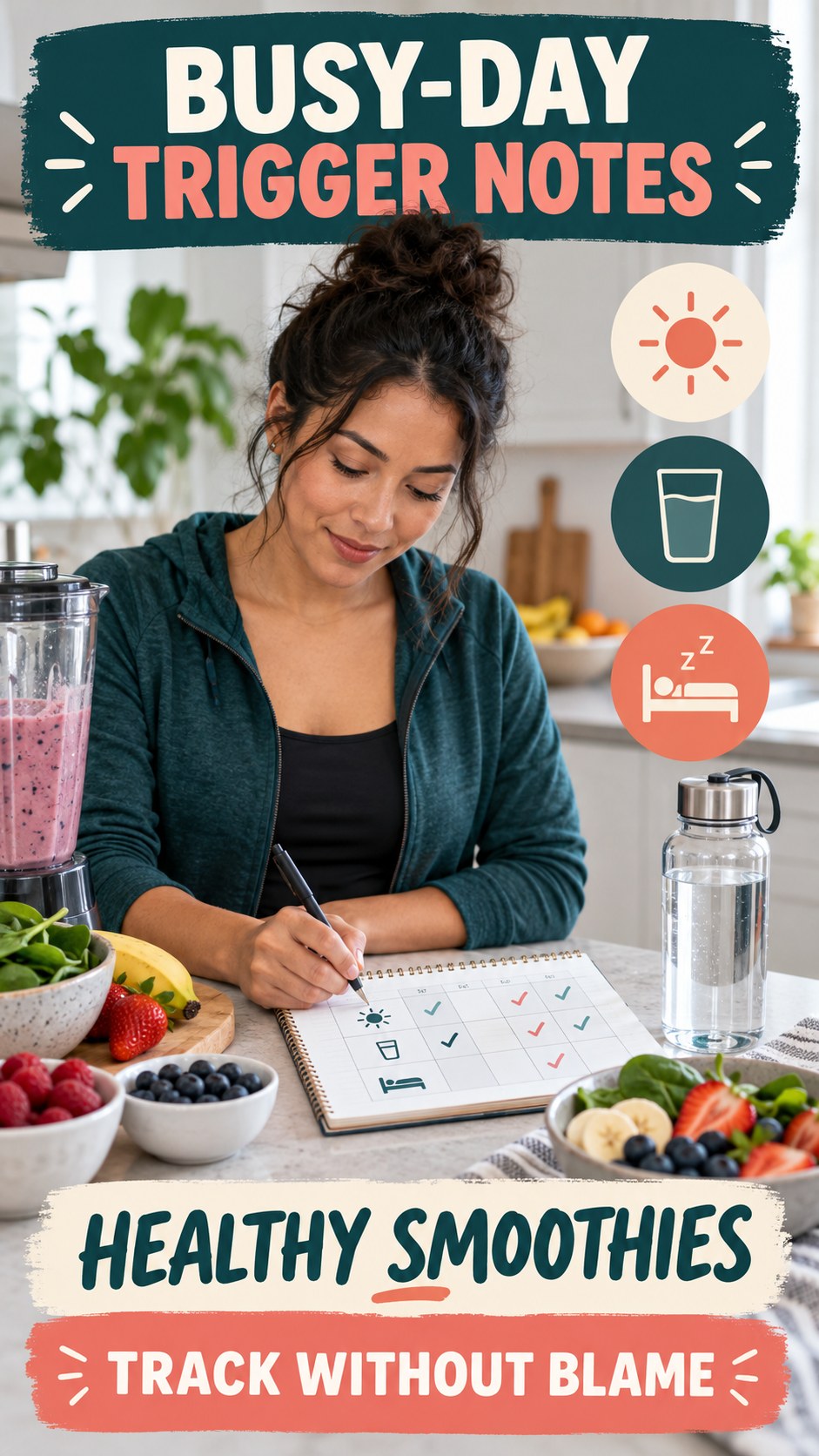 Busy-Day Trigger Notes infographic for Healthy Smoothies, explaining that possible cold-sore triggers vary by person.