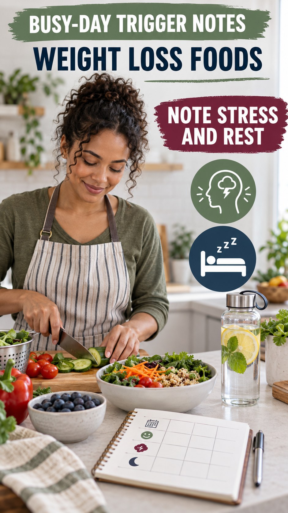Busy-Day Trigger Notes infographic for Weight Loss Foods, explaining that possible cold-sore triggers vary by person.