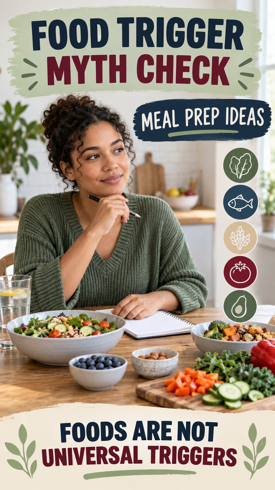 Food Trigger Myth Check infographic for Meal Prep Ideas, explaining that possible cold-sore triggers vary by person.