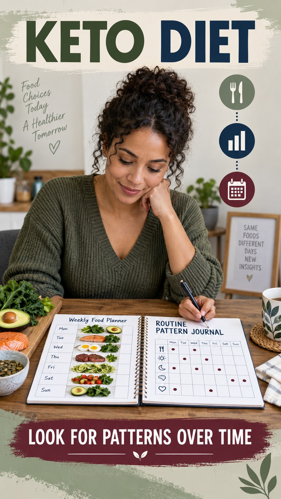 Routine Pattern Journal infographic for Keto Diet, explaining that possible cold-sore triggers vary by person.