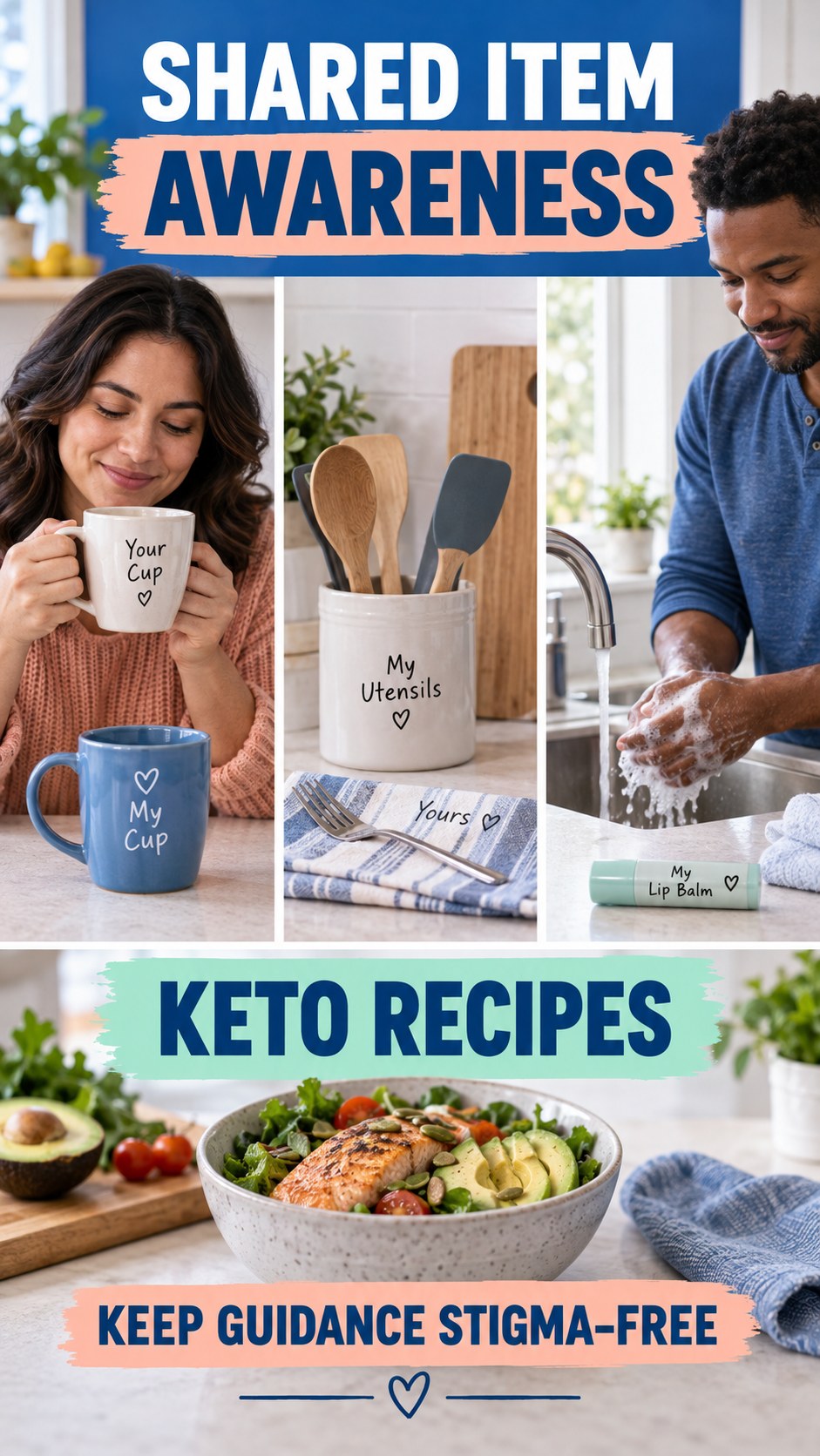 Shared Item Awareness infographic for Keto Recipes, explaining that possible cold-sore triggers vary by person.