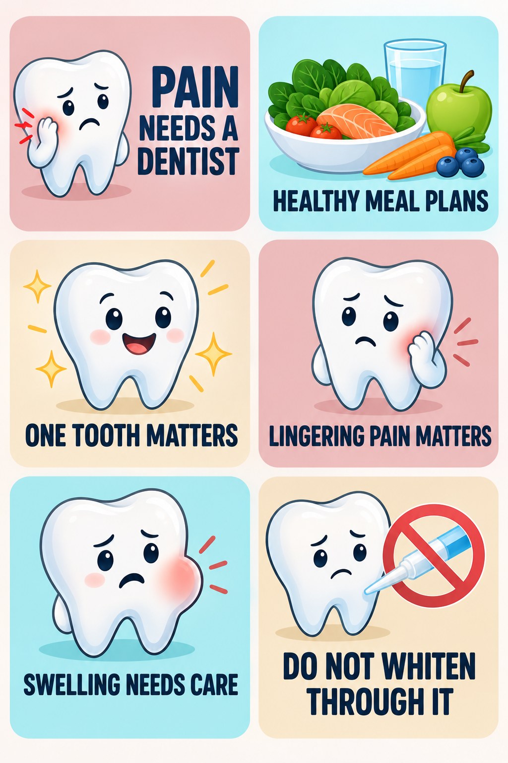 Persistent Tooth Pain Needs Dental Evaluation infographic for Healthy Meal Plans with four concise whitening-sensitivity safety points.