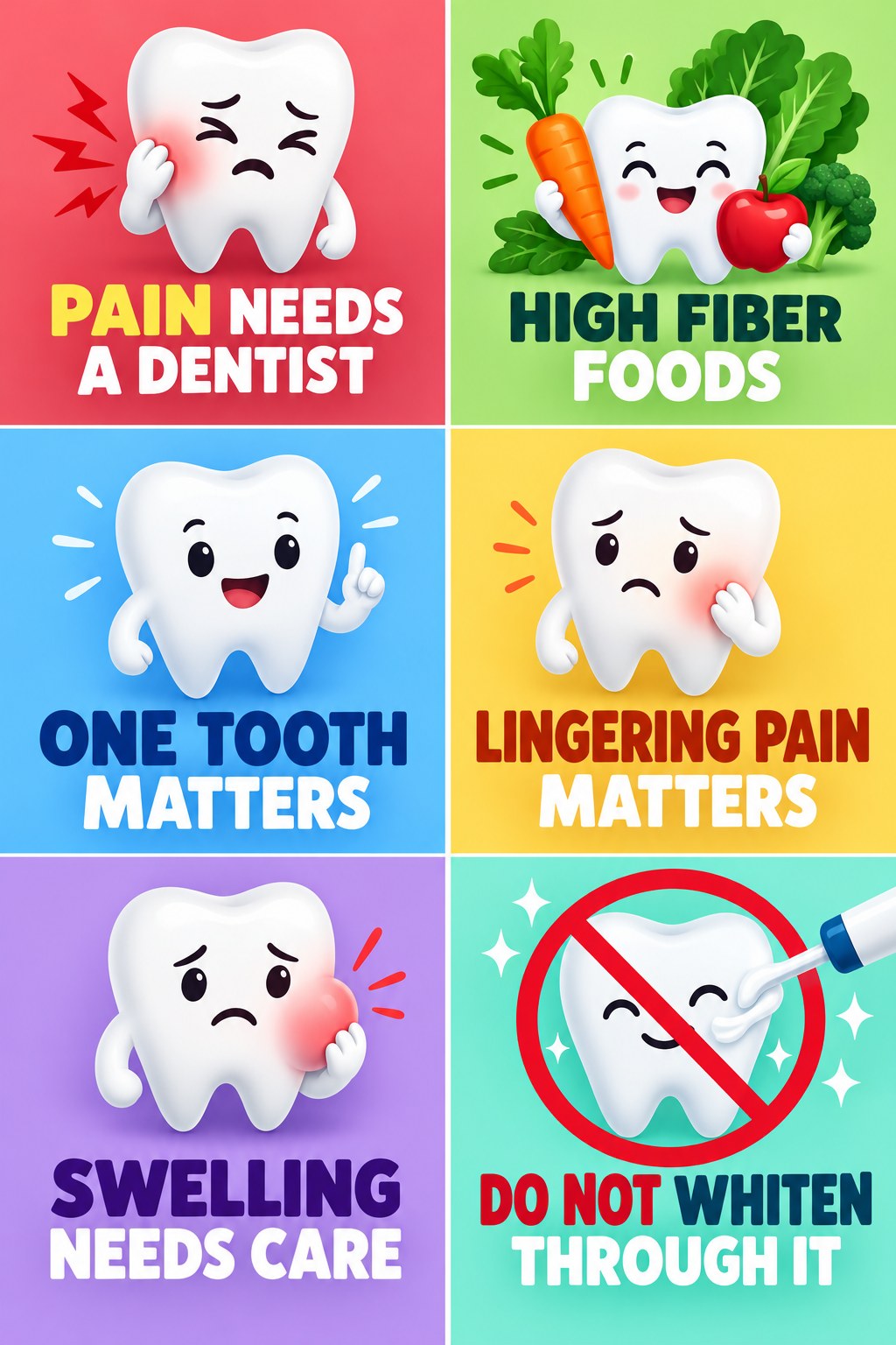 Persistent Tooth Pain Needs Dental Evaluation infographic for High Fiber Foods with four concise whitening-sensitivity safety points.