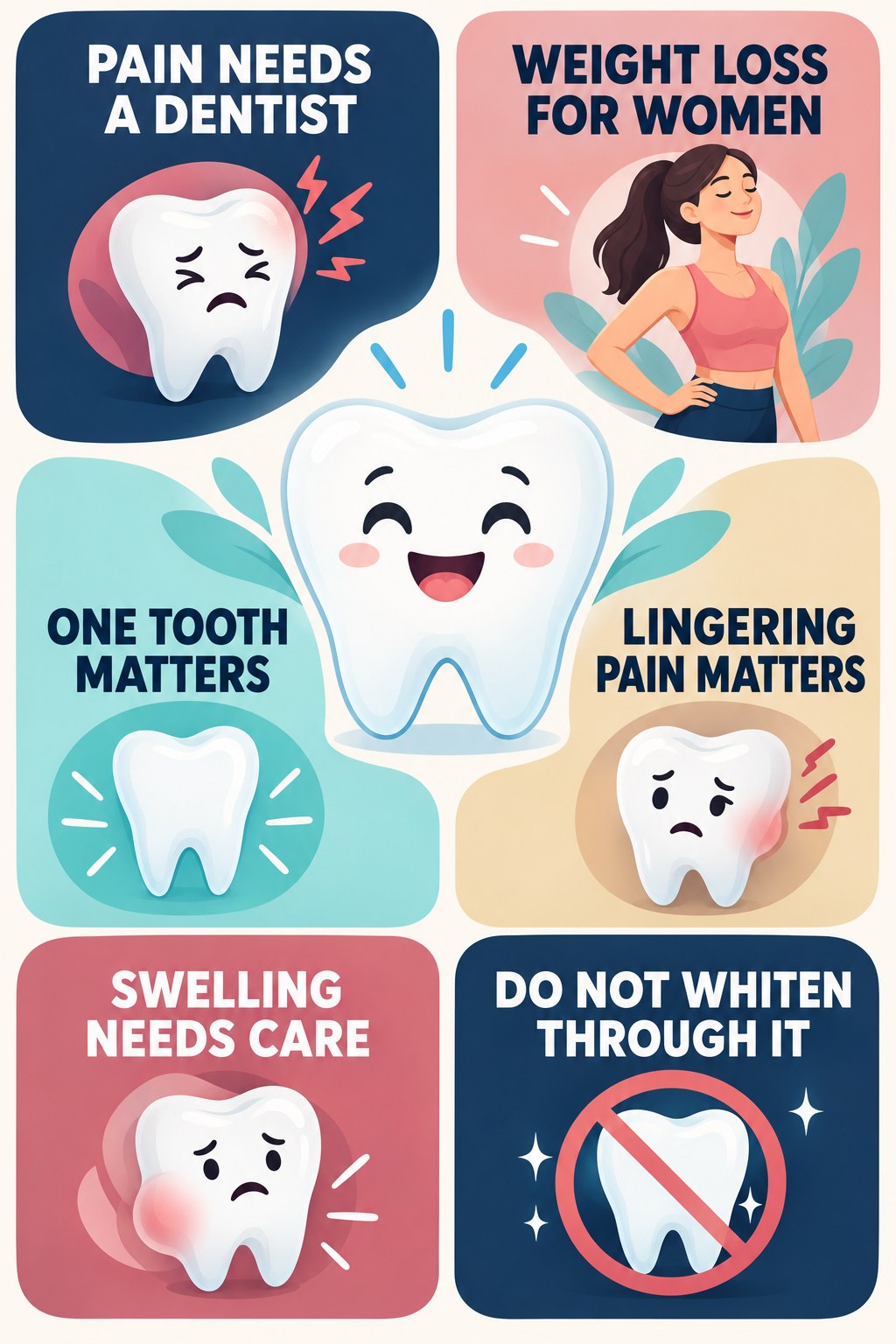 Persistent Tooth Pain Needs Dental Evaluation infographic for Weight Loss for Women with four concise whitening-sensitivity safety points.