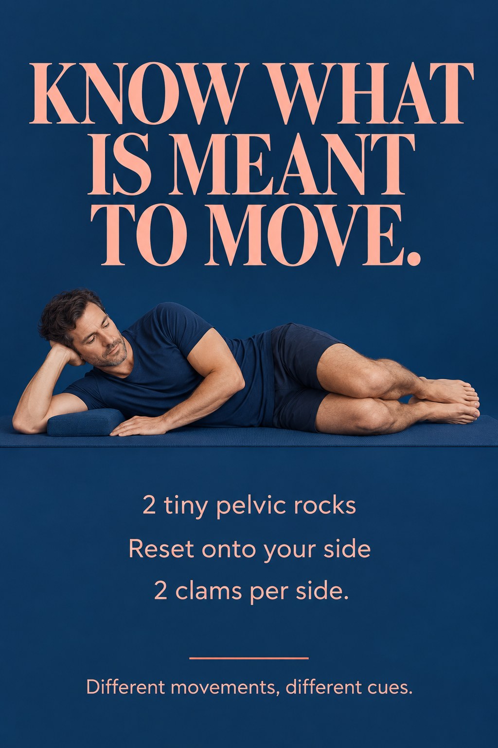 Adult resting on one side on a mat with knees bent and hips stacked.