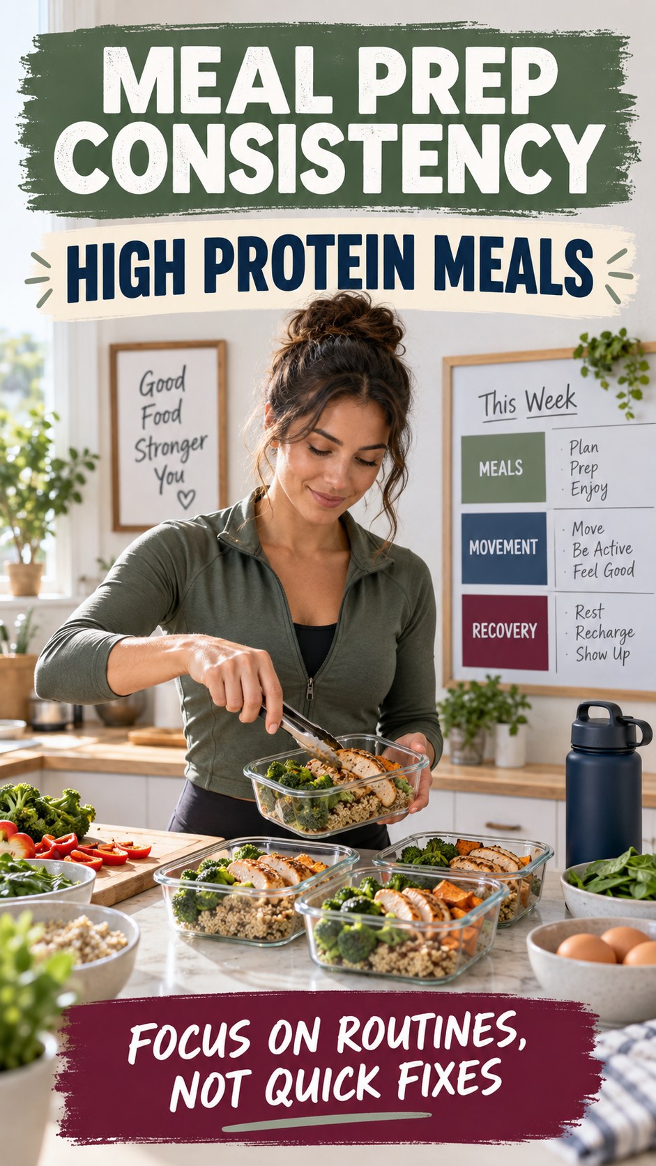 Meal Prep Consistency infographic for High Protein Meals, showing practical metabolism-support habits for an active lifestyle.