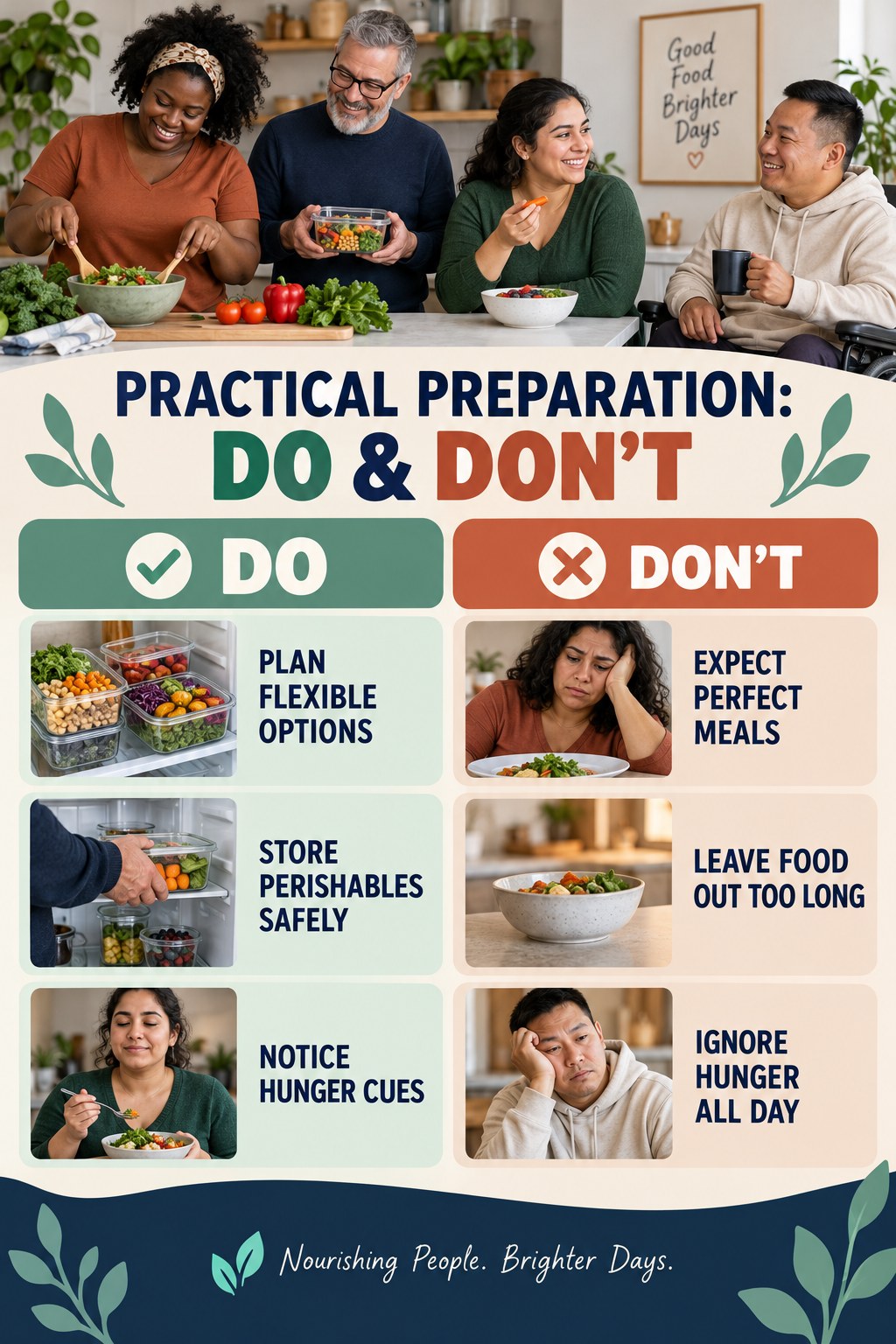 High Fiber Foods Do and Don’t comparison graphic showing three practical behavior pairs for practical preparation.