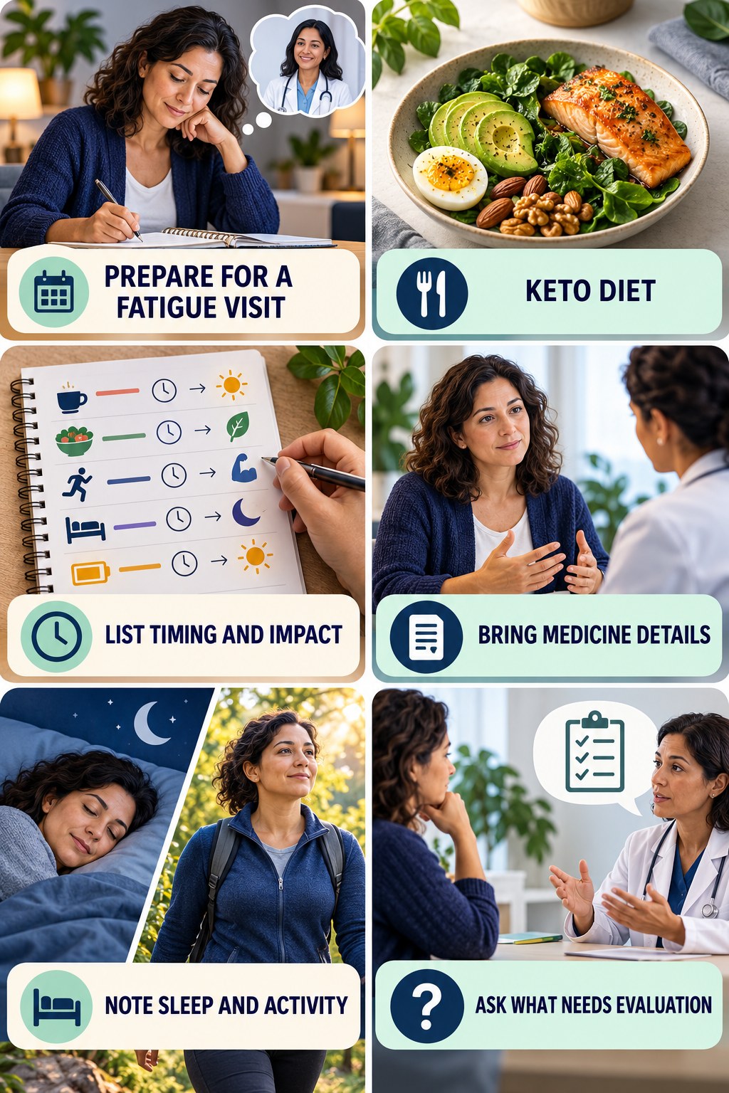 Prepare for a Persistent Fatigue Visit natural-energy and hormone-health-literacy infographic for Keto Diet with four practical checks.