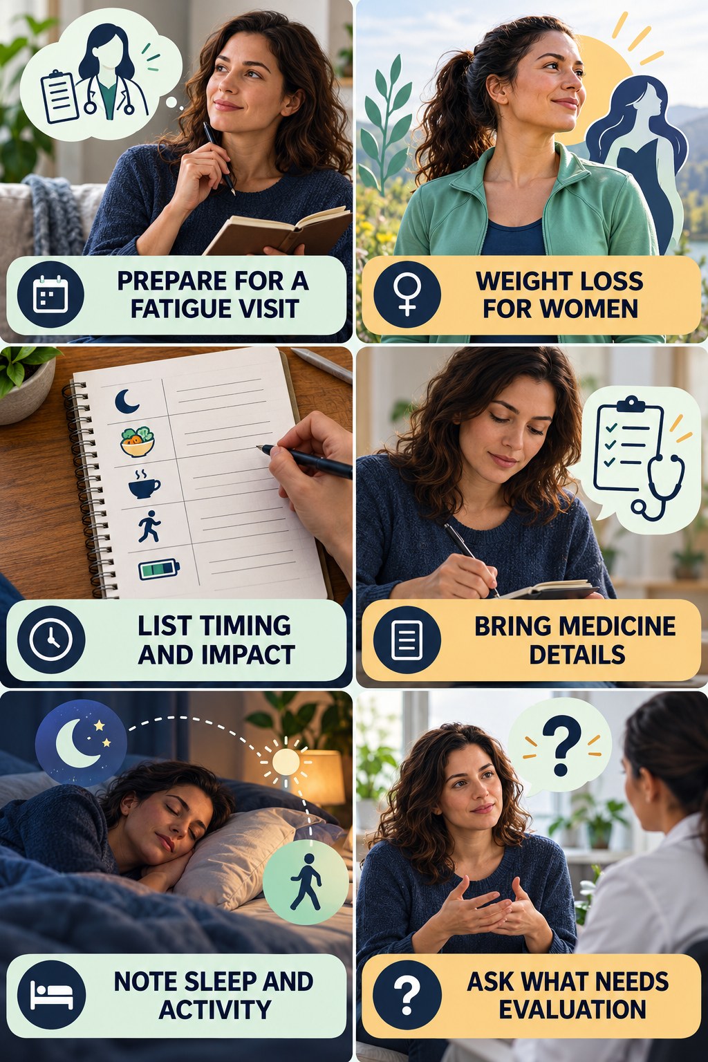 Prepare for a Persistent Fatigue Visit natural-energy and hormone-health-literacy infographic for Weight Loss for Women with four practical checks.