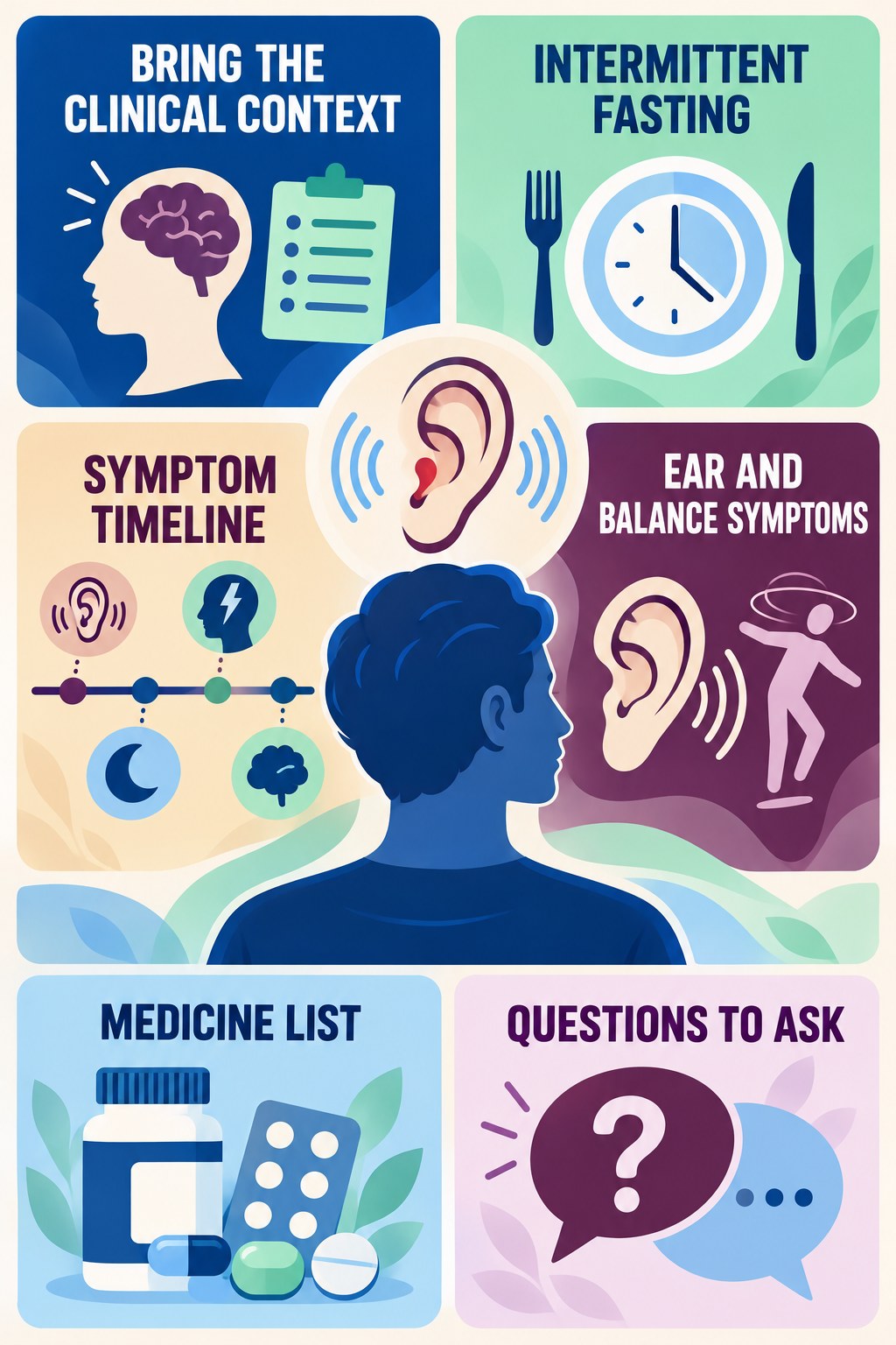 Preparing for an ENT Visit infographic for Intermittent Fasting with four concise evaluation-guidance points.
