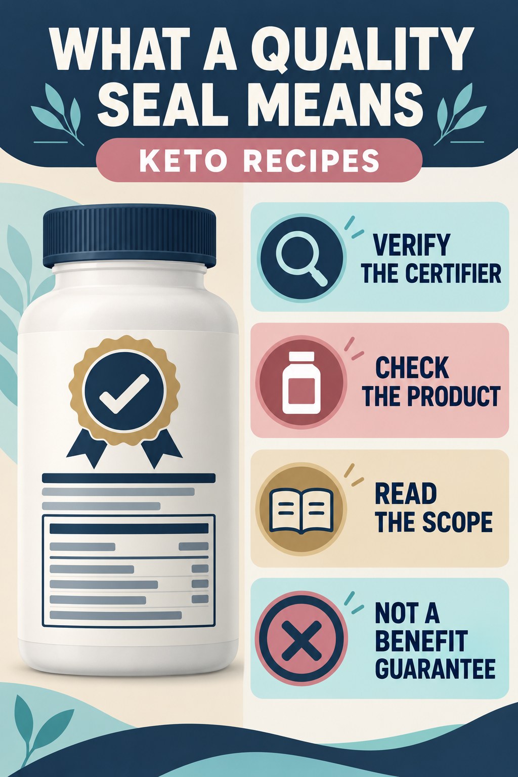 Quality Seals Have a Defined Scope infographic for Keto Recipes with four concise probiotic-label reading points.