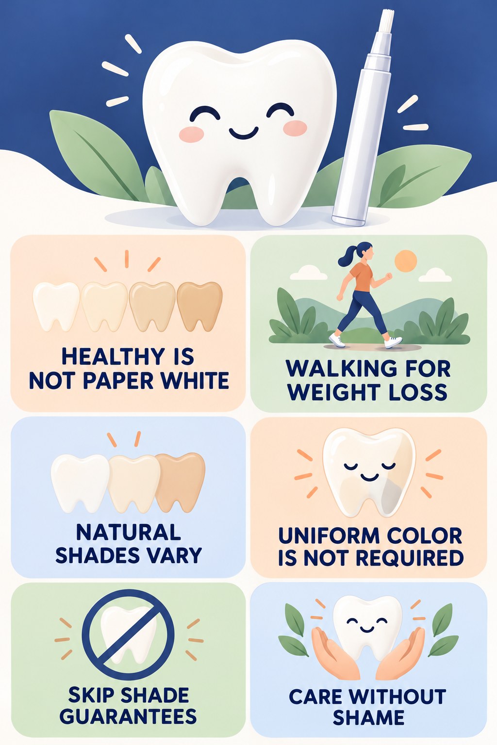 Realistic Whitening Goals infographic for Walking for Weight Loss with four concise whitening-gel-pen safety points.