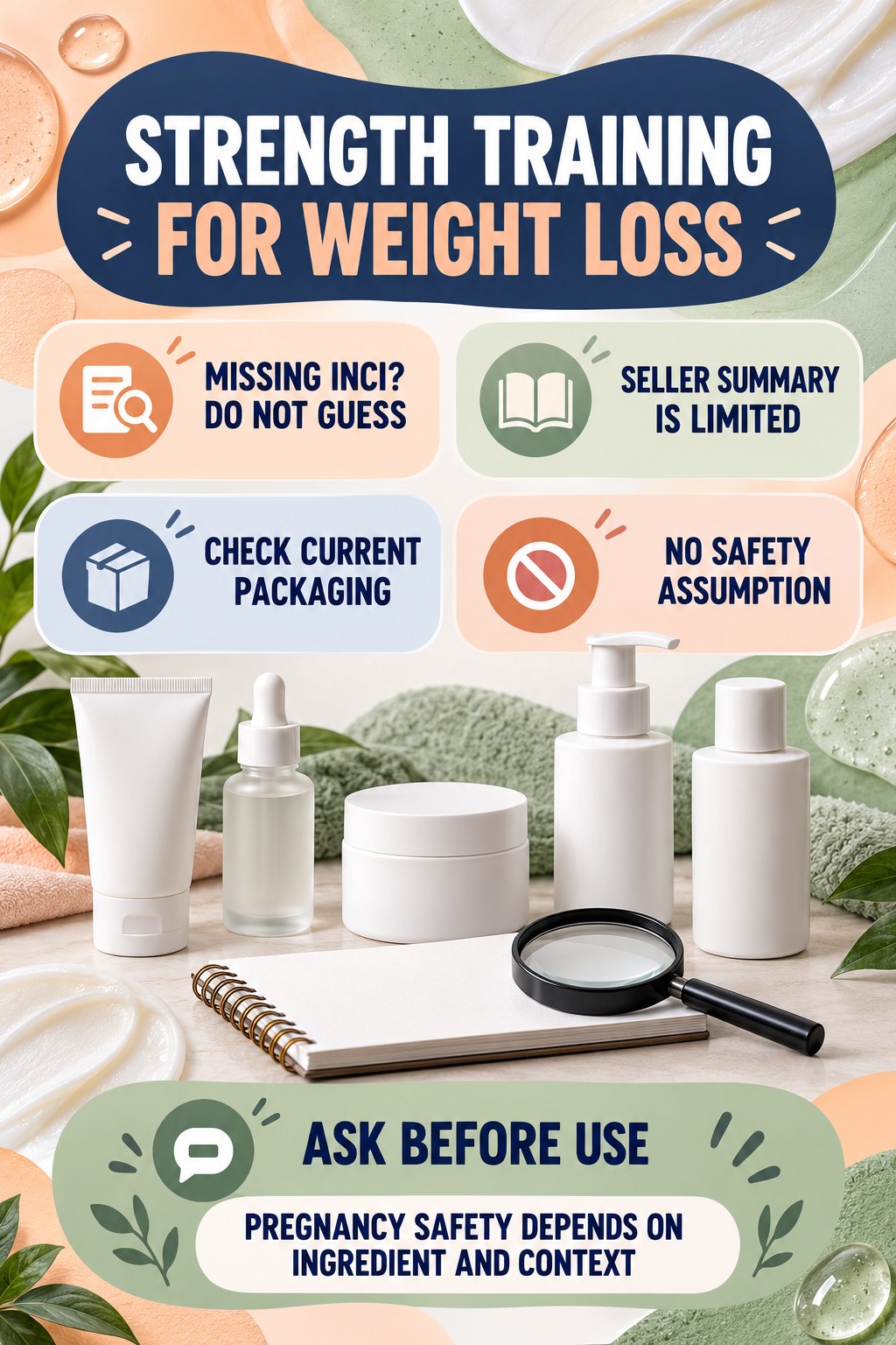 Respond When the Full Ingredient List Is Missing pregnancy skincare ingredient-question infographic for Strength Training for Weight Loss with four careful label-review points.
