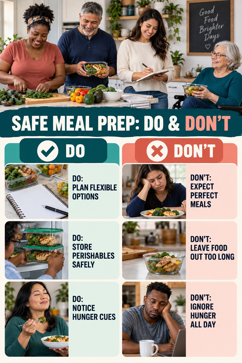 Keto Recipes Do and Don’t comparison graphic showing three practical behavior pairs for safe meal prep.