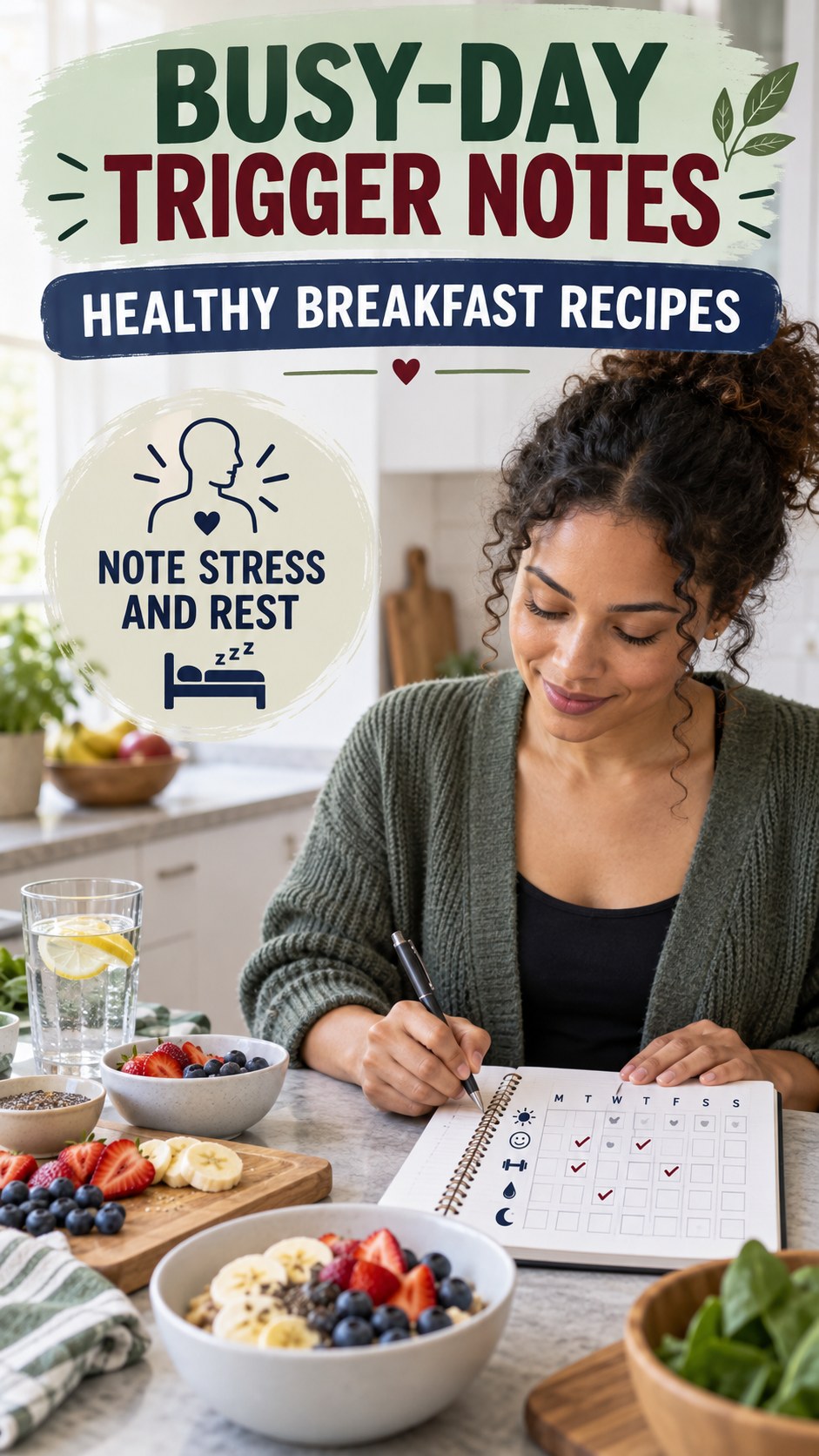 Busy-Day Trigger Notes infographic for Healthy Breakfast Recipes, explaining that possible cold-sore triggers vary by person.