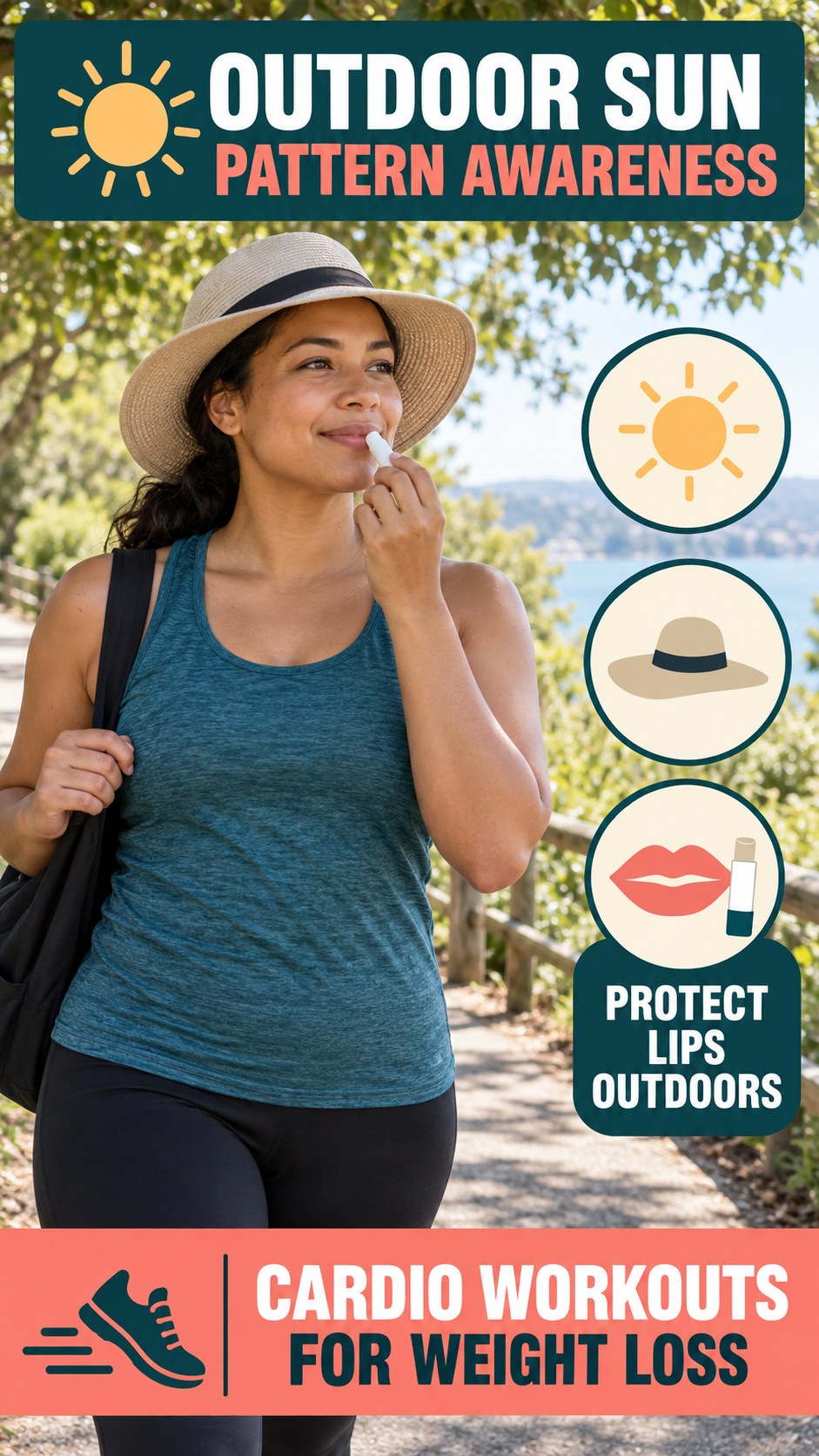 Outdoor Sun Pattern Awareness infographic for Cardio Workouts for Weight Loss, explaining that possible cold-sore triggers vary by person.