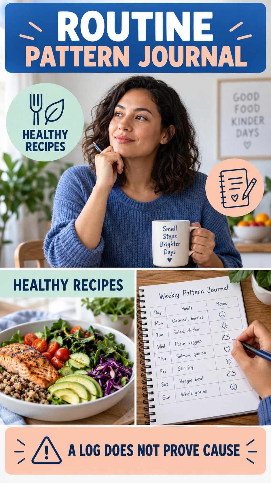 Routine Pattern Journal infographic for Healthy Recipes, explaining that possible cold-sore triggers vary by person.