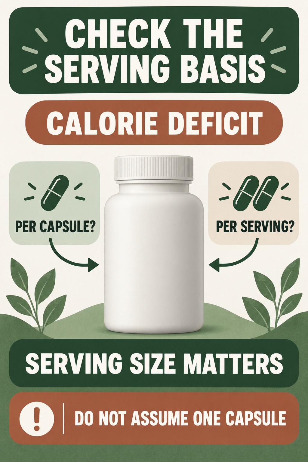 Serving Size Changes the Meaning of CFU infographic for Calorie Deficit with four concise probiotic-label reading points.