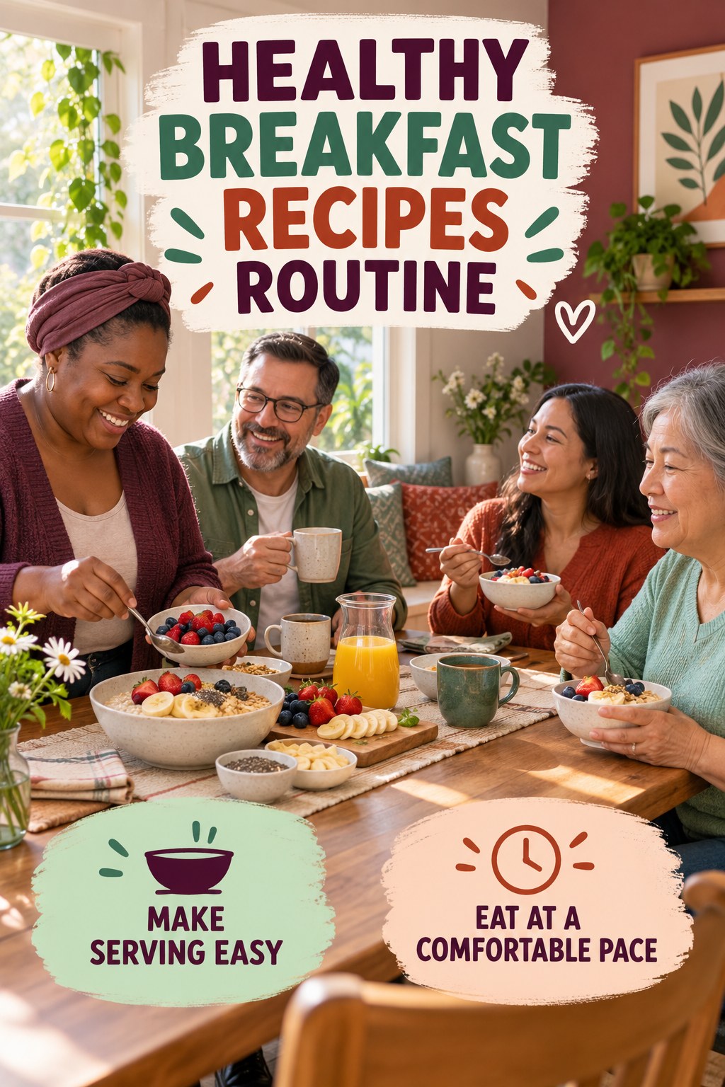 Shared Meal Rhythm for Healthy Breakfast Recipes in a sunlit dining corner, showing a practical, attainable routine with readable guidance.