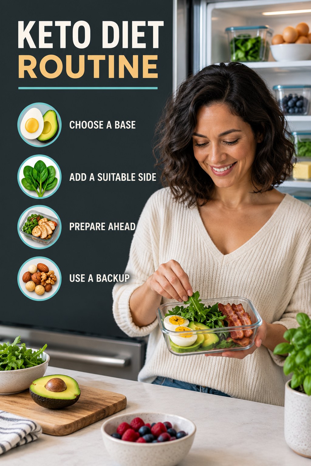 Simple Breakfast Habit for Keto Diet with four concise practical actions in a clean minimal health design.