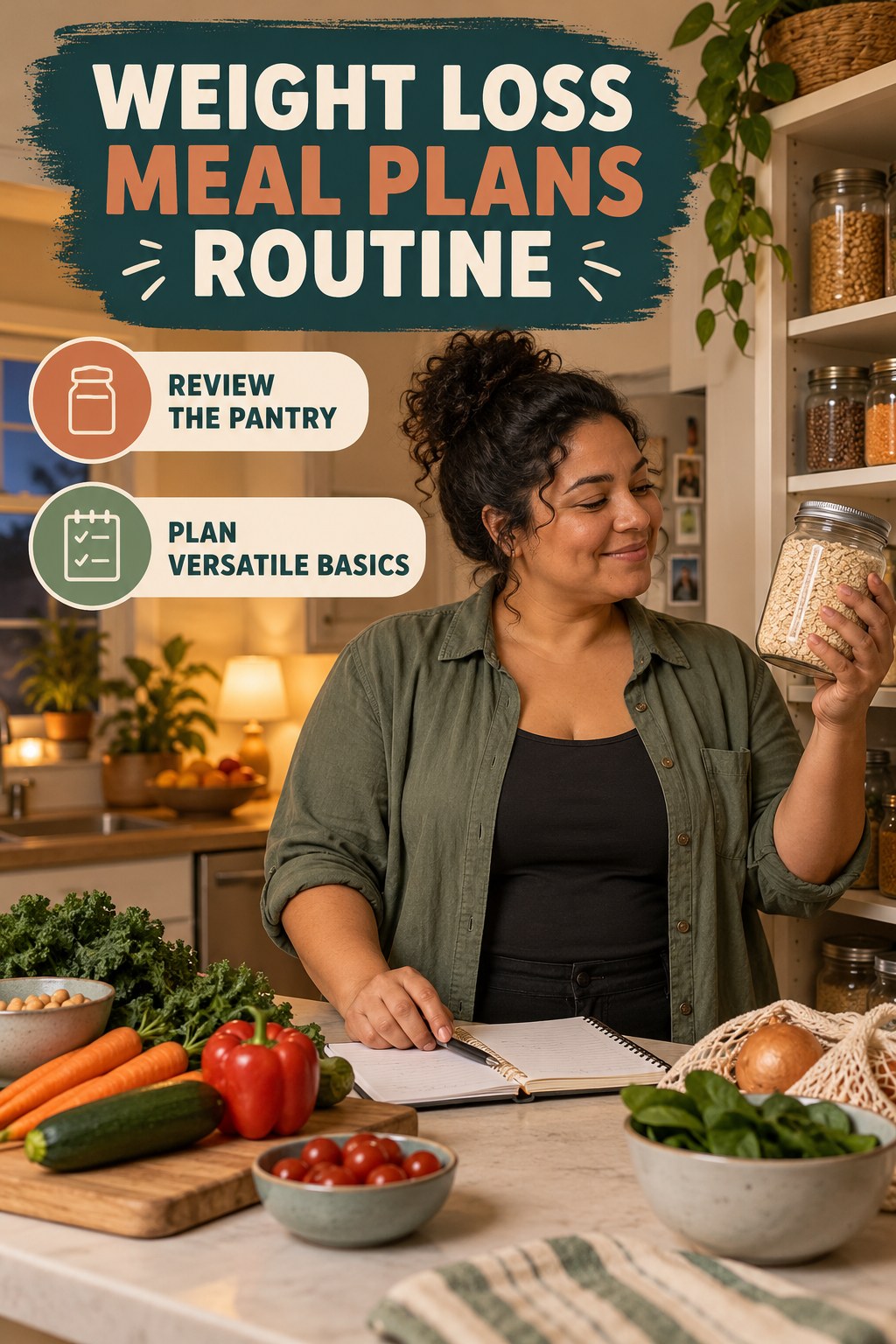 Simple Grocery Reset for Weight Loss Meal Plans in a family kitchen counter, showing a practical, attainable routine with readable guidance.