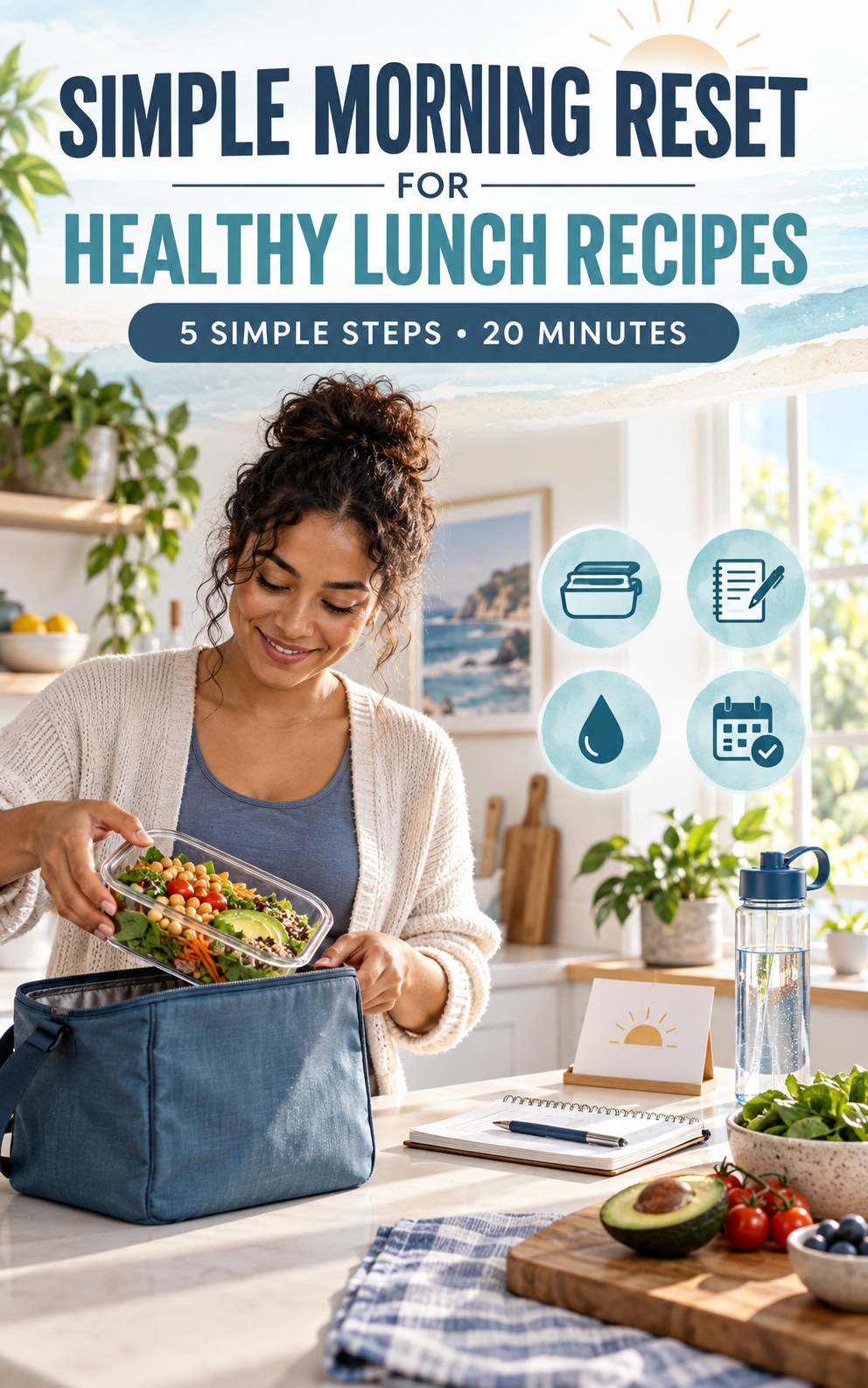 Morning routine infographic for Healthy Lunch Recipes showing pack one helpful item and five practical steps.