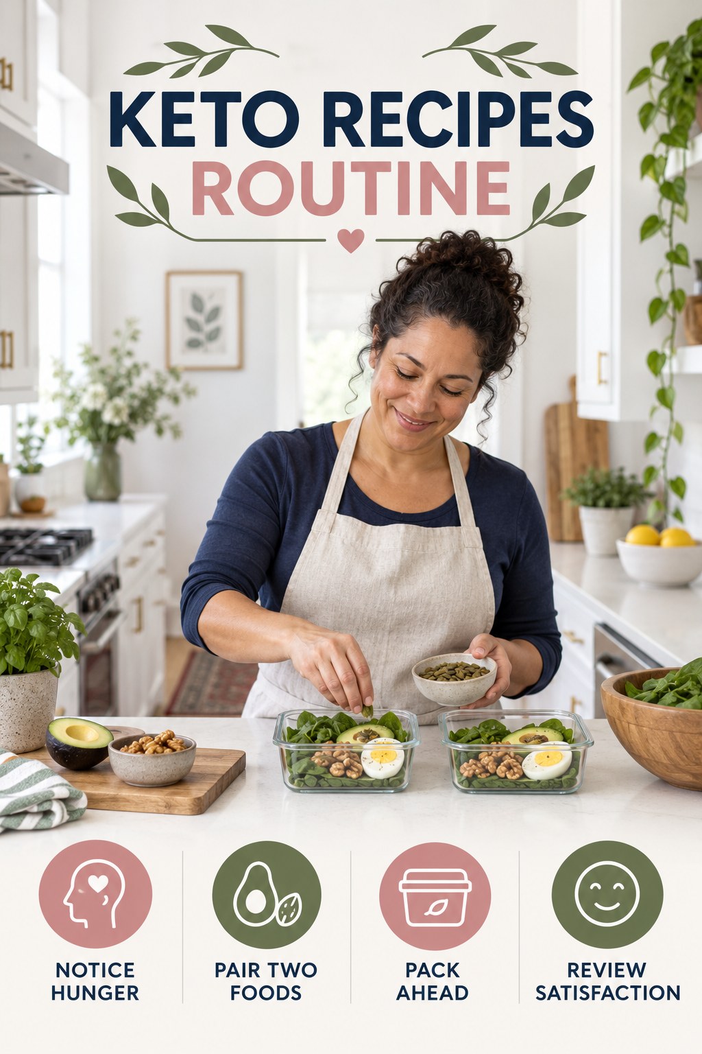Simple Snack Planning for Keto Recipes with four concise practical actions in a clean minimal health design.