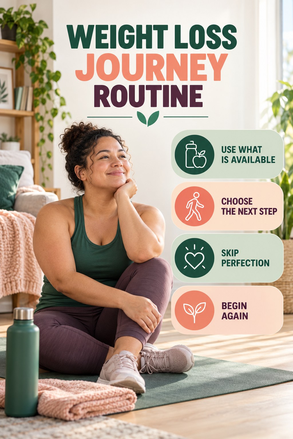 Simple Wellness Reset for Weight Loss Journey with four concise practical actions in a clean minimal health design.
