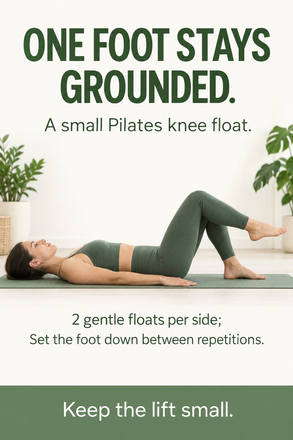 Woman lying on a mat with one bent leg lifted slightly and the opposite foot flat on the floor.
