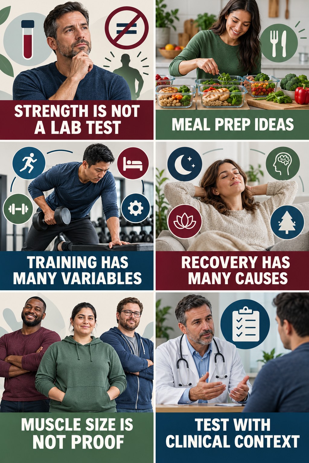 Strength Is Not a Testosterone Diagnosis testosterone-health-awareness infographic for Meal Prep Ideas with four concise educational checks.