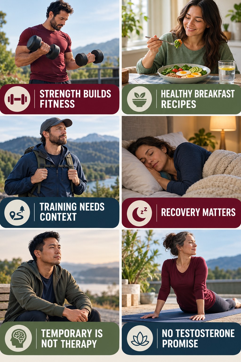 Strength Training Supports Fitness, Not Hormone Treatment natural-energy and hormone-health-literacy infographic for Healthy Breakfast Recipes with four practical checks.