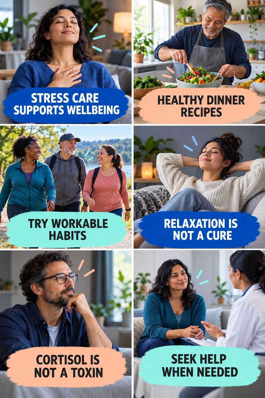 Stress Management Supports Wellbeing natural-energy and hormone-health-literacy infographic for Healthy Dinner Recipes with four practical checks.