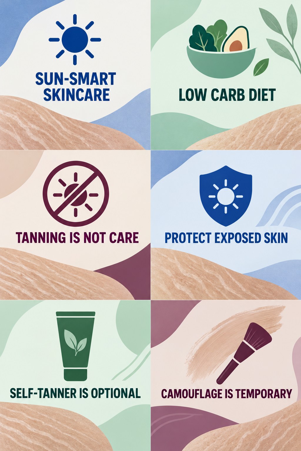 Stretch Marks and Sun Protection infographic for Low Carb Diet with four concise, body-neutral stretch-mark skincare points.