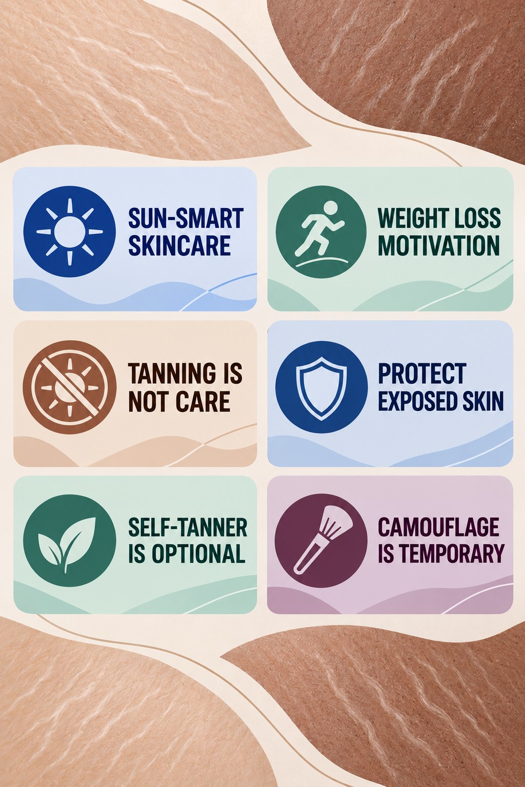 Stretch Marks and Sun Protection infographic for Weight Loss Motivation with four concise, body-neutral stretch-mark skincare points.