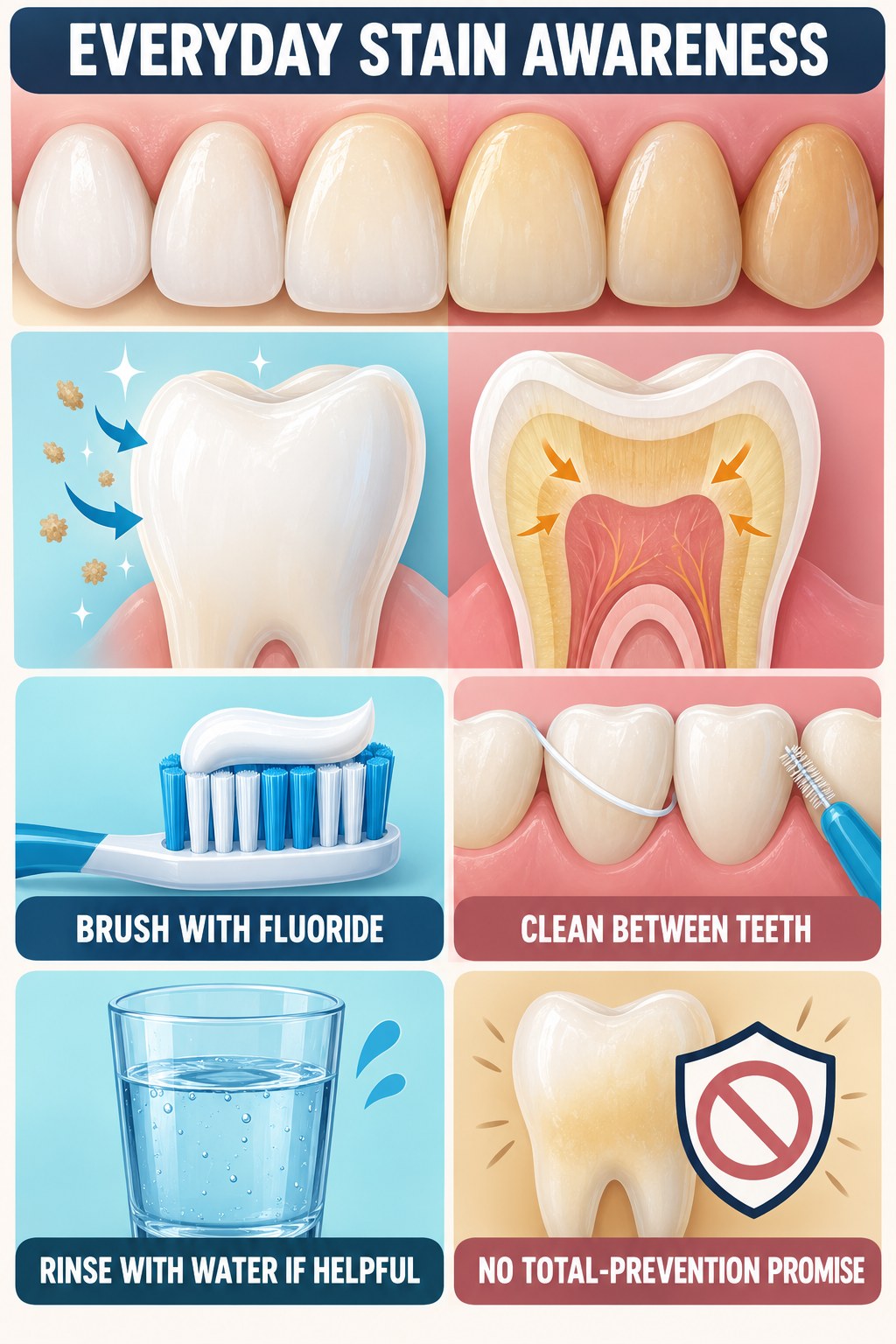 Surface-Stain Prevention Without Promises infographic for Home Workouts for Weight Loss with four concise tooth-discoloration safety points.