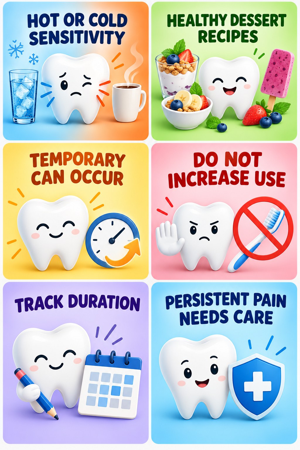 Temperature Sensitivity After Whitening infographic for Healthy Dessert Recipes with four concise whitening-sensitivity safety points.