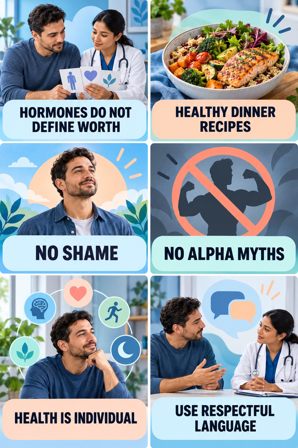 Testosterone Is Not a Masculinity Score testosterone-health-awareness infographic for Healthy Dinner Recipes with four concise educational checks.
