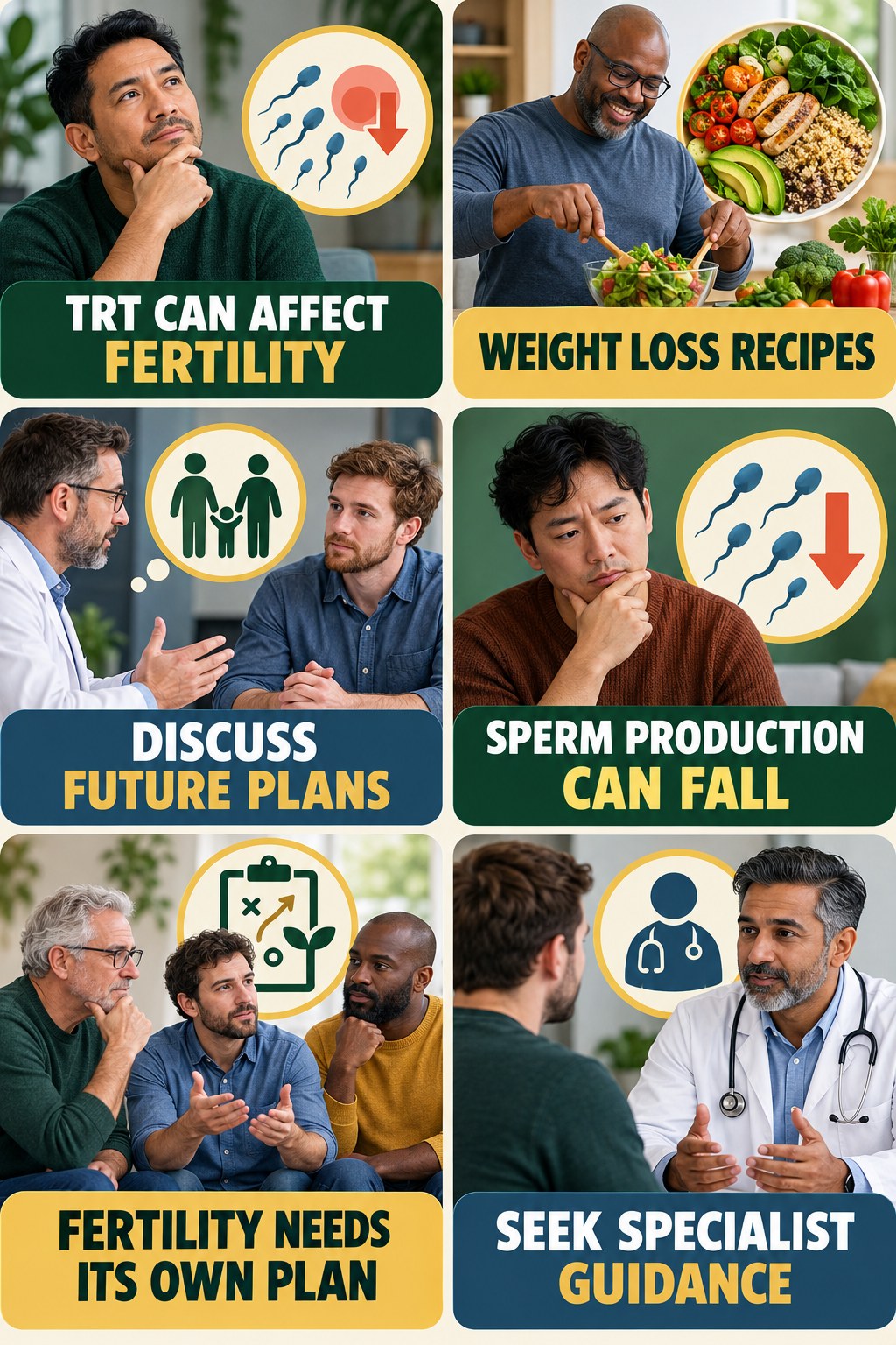 Testosterone Therapy Can Affect Fertility testosterone-health-awareness infographic for Weight Loss Recipes with four concise educational checks.