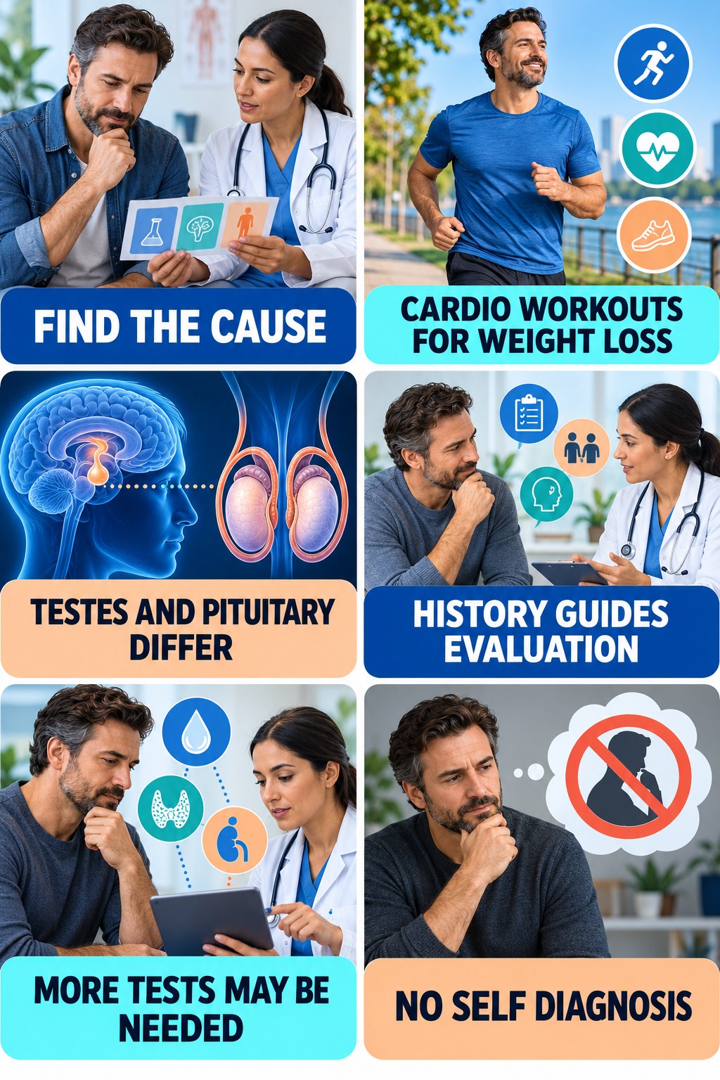 The Cause Matters After Confirmation testosterone-health-awareness infographic for Cardio Workouts for Weight Loss with four concise educational checks.