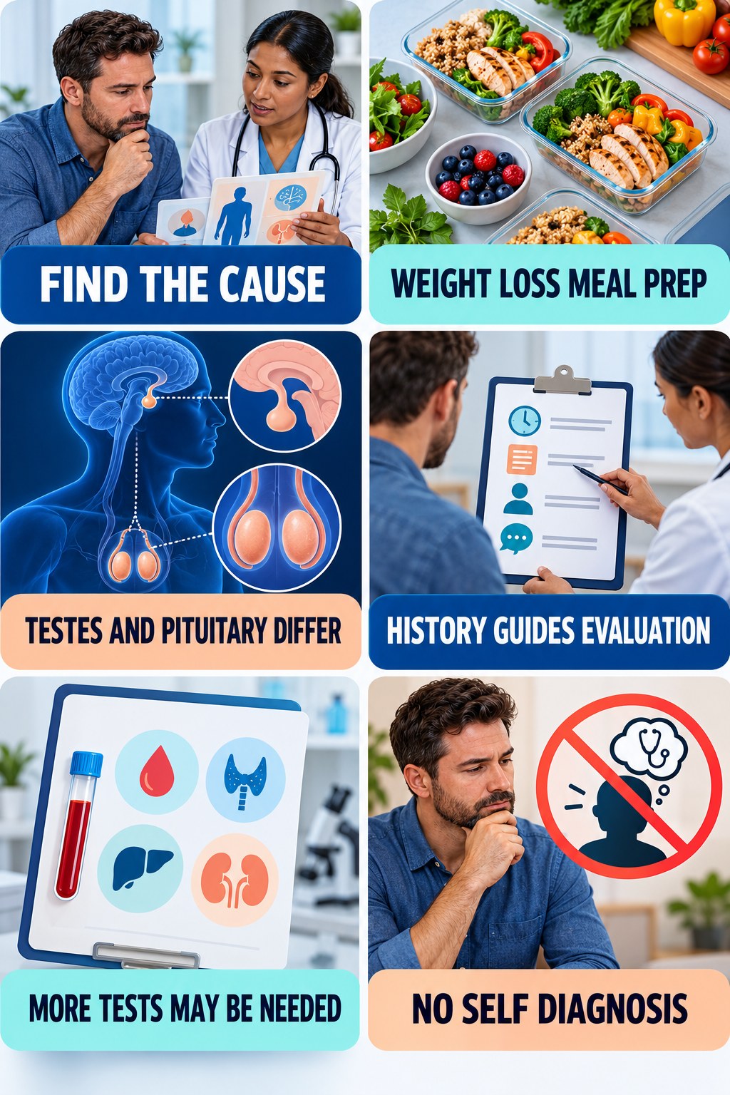 The Cause Matters After Confirmation testosterone-health-awareness infographic for Weight Loss Meal Prep with four concise educational checks.
