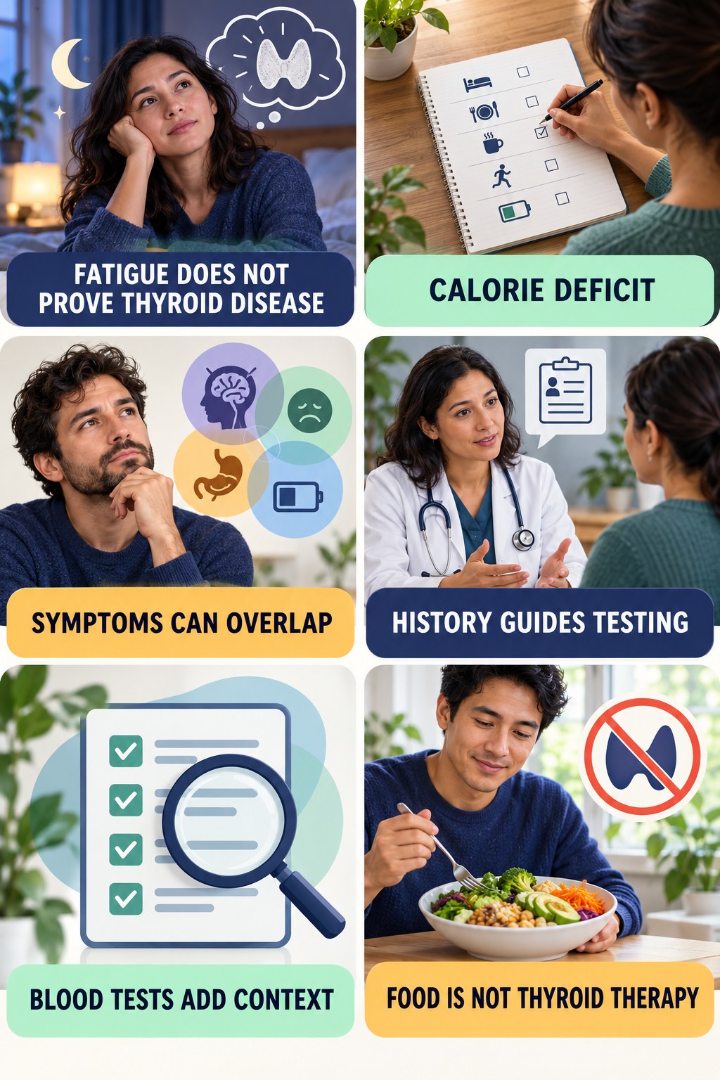 Thyroid Symptoms Need Proper Evaluation natural-energy and hormone-health-literacy infographic for Calorie Deficit with four practical checks.