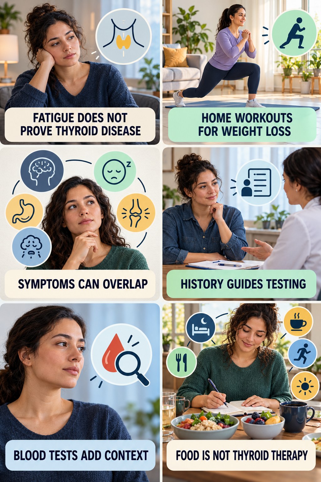Thyroid Symptoms Need Proper Evaluation natural-energy and hormone-health-literacy infographic for Home Workouts for Weight Loss with four practical checks.